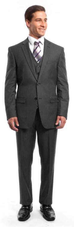 Tazio Men's 3 Piece Executive Pinstripe Suit - Stylish 6 Button Vest -Stylish Men's Formal Wear m120 dark grey 1 1