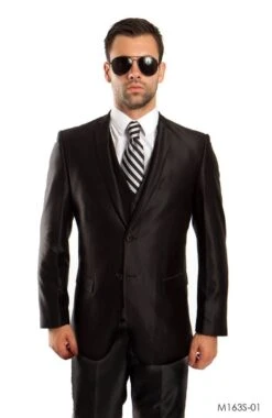 Tazio Men's 3 Piece Slim Fit Suit - Solid Sharkskin