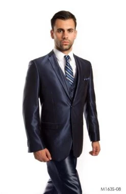 Tazio Men's 3 Piece Slim Fit Suit - Solid Sharkskin -Stylish Men's Formal Wear m163s 08 04344