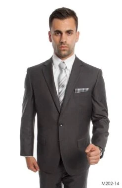 Demantie Men's Outlet 2 Piece Solid Executive Suit - Flat Front Pants 9 Demantie Men's Outlet 2 Piece Solid Executive Suit - Flat Front Pants -Stylish Men's Formal Wear m202 14 grey 1