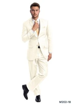 Demantie Men's 2 Piece Solid Executive Suit - With Flat Front Pants -Stylish Men's Formal Wear m202 18 off white