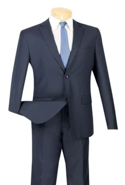 Demantie Men's Outlet 2 Piece Solid Executive Suit - Flat Front Pants
