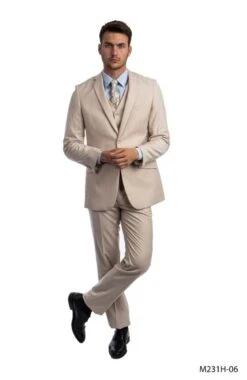 Tazio Men's Outlet 3 Piece Executive Suit - Notch Lapel -Stylish Men's Formal Wear m231h 06 1 3