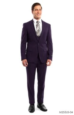 Tazio Men's 3 Piece Ultra Slim Fit Executive Suit - Classy Business -Stylish Men's Formal Wear m255us 04 eggplant
