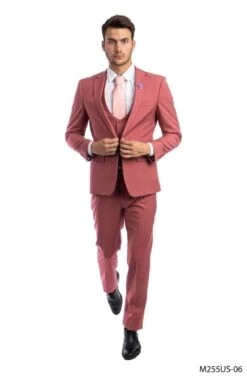 Tazio Men's 3 Piece Ultra Slim Fit Executive Suit - Classy Business -Stylish Men's Formal Wear m255us 06 coral
