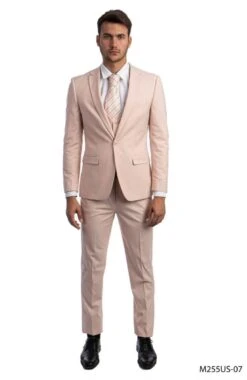 Tazio Men's 3 Piece Ultra Slim Fit Executive Suit - Classy Business -Stylish Men's Formal Wear m255us 07 blush