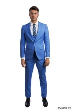 Tazio Men's 3 Piece Ultra Slim Fit Executive Suit - Classy Business -Stylish Men's Formal Wear m255us 09 blue