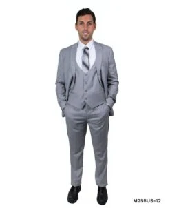 Tazio Men's 3 Piece Ultra Slim Fit Executive Suit - Classy Business -Stylish Men's Formal Wear m255us 12 light grey