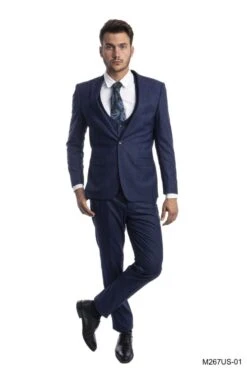 Tazio Men's 3 Piece Ultra Slim Fit Suit - Glen Check