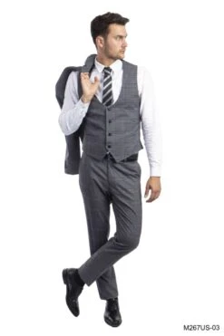Tazio Men's 3 Piece Ultra Slim Fit Suit - Glen Check -Stylish Men's Formal Wear m267us 03 3 10114