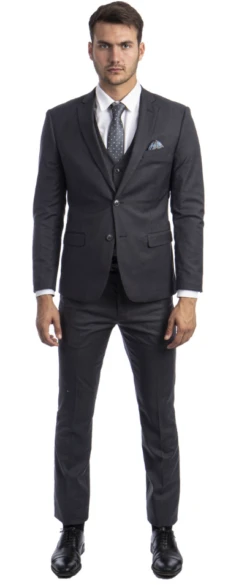 Sean Alexander Men's 3 Piece Skinny Fit Suit - Notch Lapel -Stylish Men's Formal Wear m282sk 03 charcoal 1