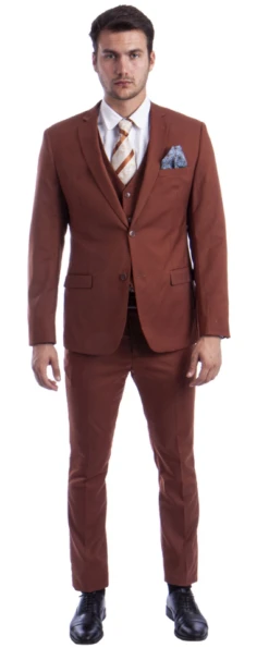 Sean Alexander Men's 3 Piece Skinny Fit Suit - Notch Lapel -Stylish Men's Formal Wear m282sk 12 brown 1