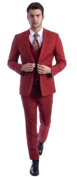 Sean Alexander Men's 3 Piece Skinny Fit Suit - Notch Lapel -Stylish Men's Formal Wear m282sk 13 brick 1