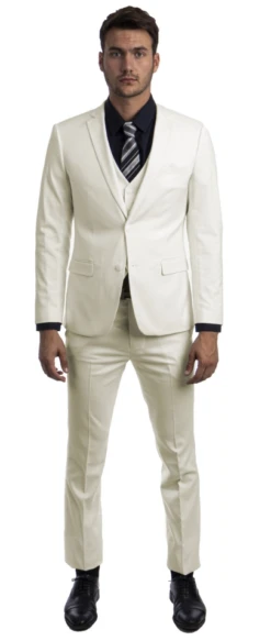 Sean Alexander Men's 3 Piece Skinny Fit Suit - Notch Lapel -Stylish Men's Formal Wear m282sk 14 ivory 1