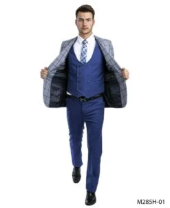 Tazio Men's 3 Piece Executive Suit - Two Tone Windowpane