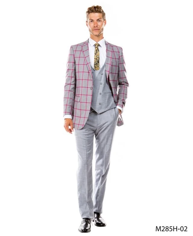 Tazio Men's 3 Piece Executive Suit - Two Tone Windowpane 4 Tazio Men's 3 Piece Executive Suit - Two Tone Windowpane - Image 2