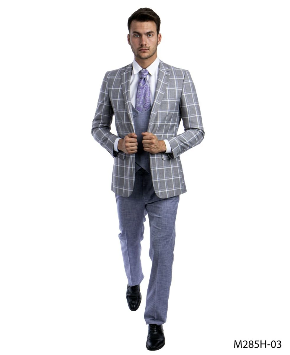 Tazio Men's 3 Piece Executive Suit - Two Tone Windowpane 5 Tazio Men's 3 Piece Executive Suit - Two Tone Windowpane - Image 3