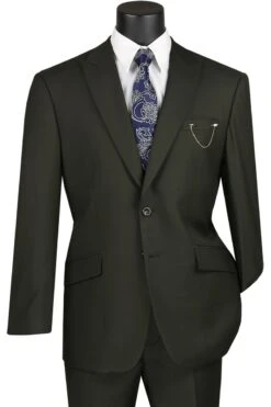 Vinci Men's 2 Piece Modern Fit Executive Suit - Pure Solid -Stylish Men's Formal Wear m2tr olive jpg 800x1200 2