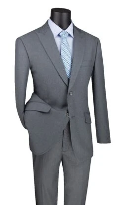 Vinci Men's 2 Piece Modern Fit Executive Suit - Pure Solid -Stylish Men's Formal Wear m2tr med gray