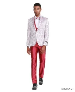 Tazio Men's 4 Piece Skinny Fit Suit - Blooming Flowers