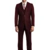 Demantie Men's 3 Piece Solid Executive Suit - Flat Front Pants -Stylish Men's Formal Wear m302 15 burgundy 1 1