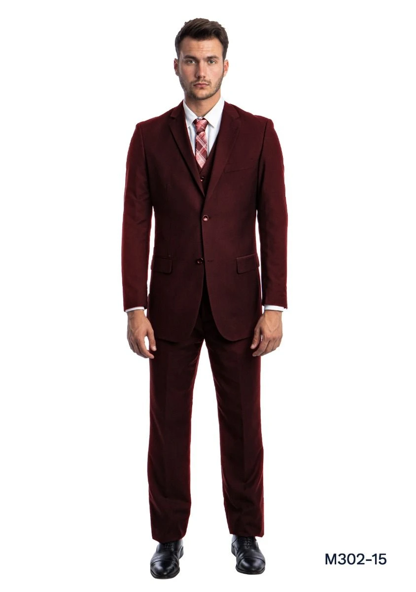 Demantie Men's 3 Piece Solid Executive Suit - Flat Front Pants 3 Demantie Men's 3 Piece Solid Executive Suit - Flat Front Pants
