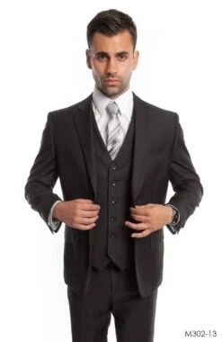 Demantie Men's 3 Piece Solid Executive Suit - Fashion Business 23 Demantie Men's 3 Piece Solid Executive Suit - Fashion Business -Stylish Men's Formal Wear m302 dark grey