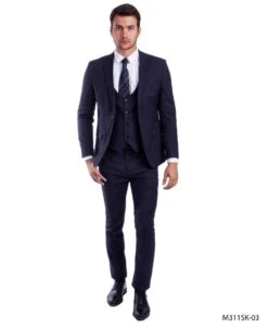 Sean Alexander Men's 3 Piece Skinny Fit Suit - U Vest -Stylish Men's Formal Wear m311sk 03 navy