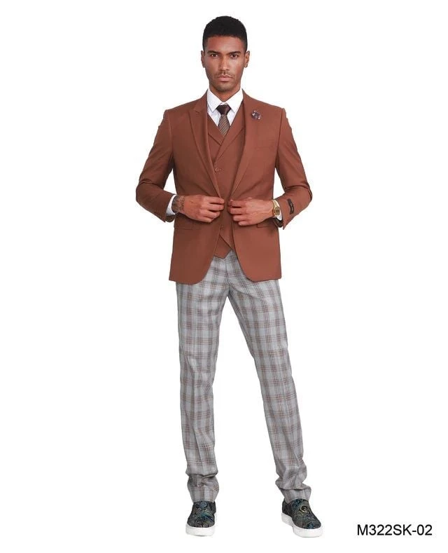 Tazio Men's 3 Piece Skinny Fit Suit - Plaid Pants 4 Tazio Men's 3 Piece Skinny Fit Suit - Plaid Pants - Image 2