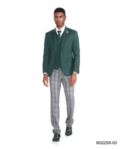 Tazio Men's 3 Piece Skinny Fit Suit - Plaid Pants 7 Tazio Men's 3 Piece Skinny Fit Suit - Plaid Pants -Stylish Men's Formal Wear m322sk emerald