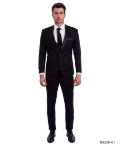 Tazio Men's 3 Piece Executive Suit - Black Accents