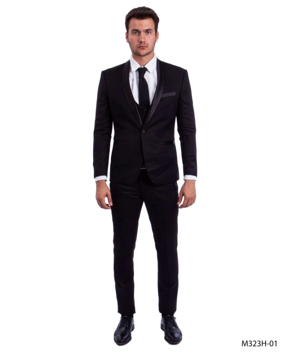 Tazio Men's 3 Piece Executive Suit - Black Accents 3 Tazio Men's 3 Piece Executive Suit - Black Accents