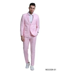 Tazio Men's 2 Piece Skinny Fit Suit - Solid Color -Stylish Men's Formal Wear m333sk 01 pink