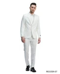 Tazio Men's 2 Piece Skinny Fit Suit - Solid Color -Stylish Men's Formal Wear m333sk 07 white