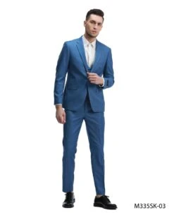 Tazio Men's 3 Piece Skinny Fit Suit - Solid Textured