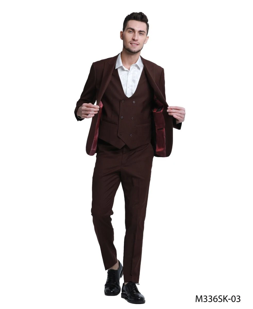 Tazio Men's 3 Piece Skinny Fit Suit - Double Breasted Vest 6 Tazio Men's 3 Piece Skinny Fit Suit - Double Breasted Vest - Image 4