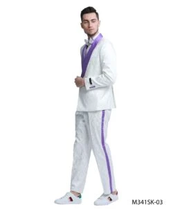 Tazio Men's 2 Piece Skinny Fit Suit - Bold Color Accents -Stylish Men's Formal Wear m341sk 03 02 24945