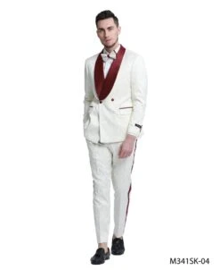 Tazio Men's 2 Piece Skinny Fit Suit - Bold Color Accents -Stylish Men's Formal Wear m341sk 04 05049