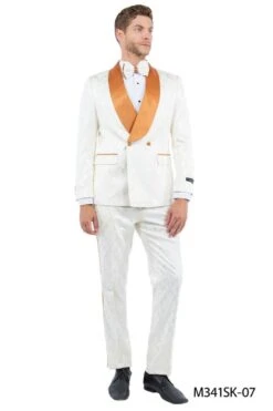 Tazio Men's 2 Piece Skinny Fit Suit - Bold Color Accents -Stylish Men's Formal Wear m341sk 07 ivory rust