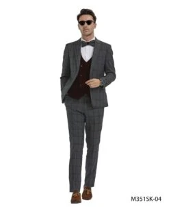 Tazio Men's 4 Piece Skinny Fit Suit - Bold Windowpane -Stylish Men's Formal Wear m351sk 04 01 74248.1637352241