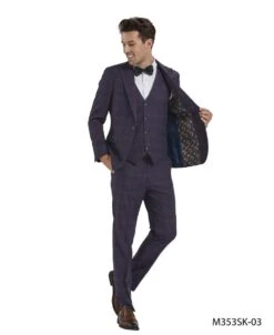 Tazio Men's 3 Piece Skinny Fit Suit - Bold Plaid -Stylish Men's Formal Wear m353sk 03 01 46662.1634260455