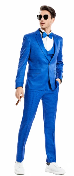 Tazio Men's 4 Piece Skinny Fit Suit - Bright Polka Dot