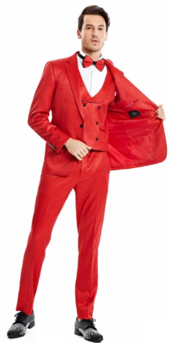 Tazio Men's 4 Piece Skinny Fit Suit - Bright Polka Dot 11 Tazio Men's 4 Piece Skinny Fit Suit - Bright Polka Dot -Stylish Men's Formal Wear m364sk red