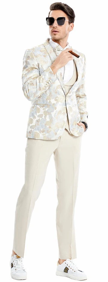 Tazio Men's 4 Piece Skinny Fit Suit - Light Paisley 3 Tazio Men's 4 Piece Skinny Fit Suit - Light Paisley