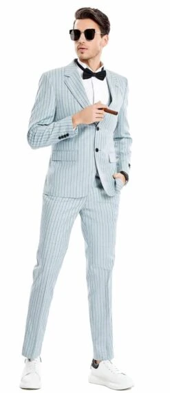 Tazio Men's 3 Piece Skinny Fit Suit - Tone On Tone Pinstripe -Stylish Men's Formal Wear m371sk 01 opt