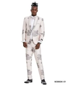 Tazio Men's 2 Piece Skinny Fit Suit - Floral Design