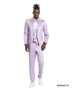 Tazio Men's 3 Piece Skinny Fit Suit - Sharkskin