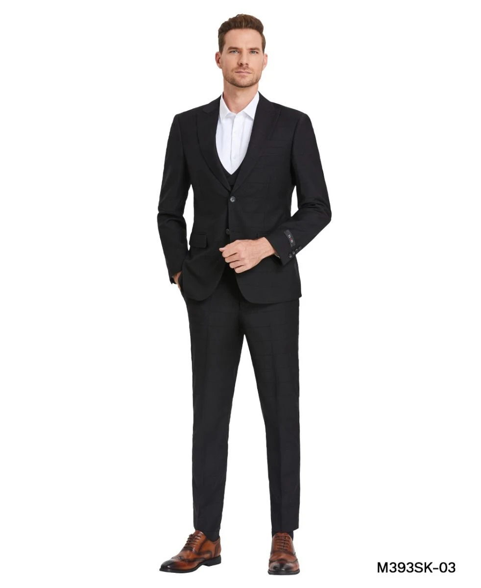 Tazio Men's 3 Piece Skinny Fit Suit - Tone On Tone Windowpane 5 Tazio Men's 3 Piece Skinny Fit Suit - Tone On Tone Windowpane - Image 3