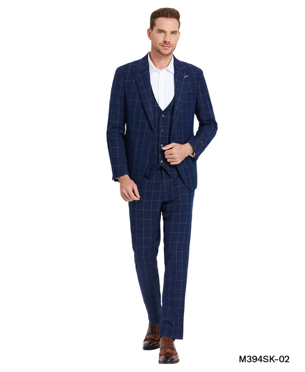Tazio Men's 3 Piece Skinny Fit Suit - Sharp Windowpane 4 Tazio Men's 3 Piece Skinny Fit Suit - Sharp Windowpane - Image 2