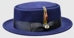 Bruno Capelo Men's Porkpie Style Wool Hat - Bold Ribbon -Stylish Men's Formal Wear maddox navyblue